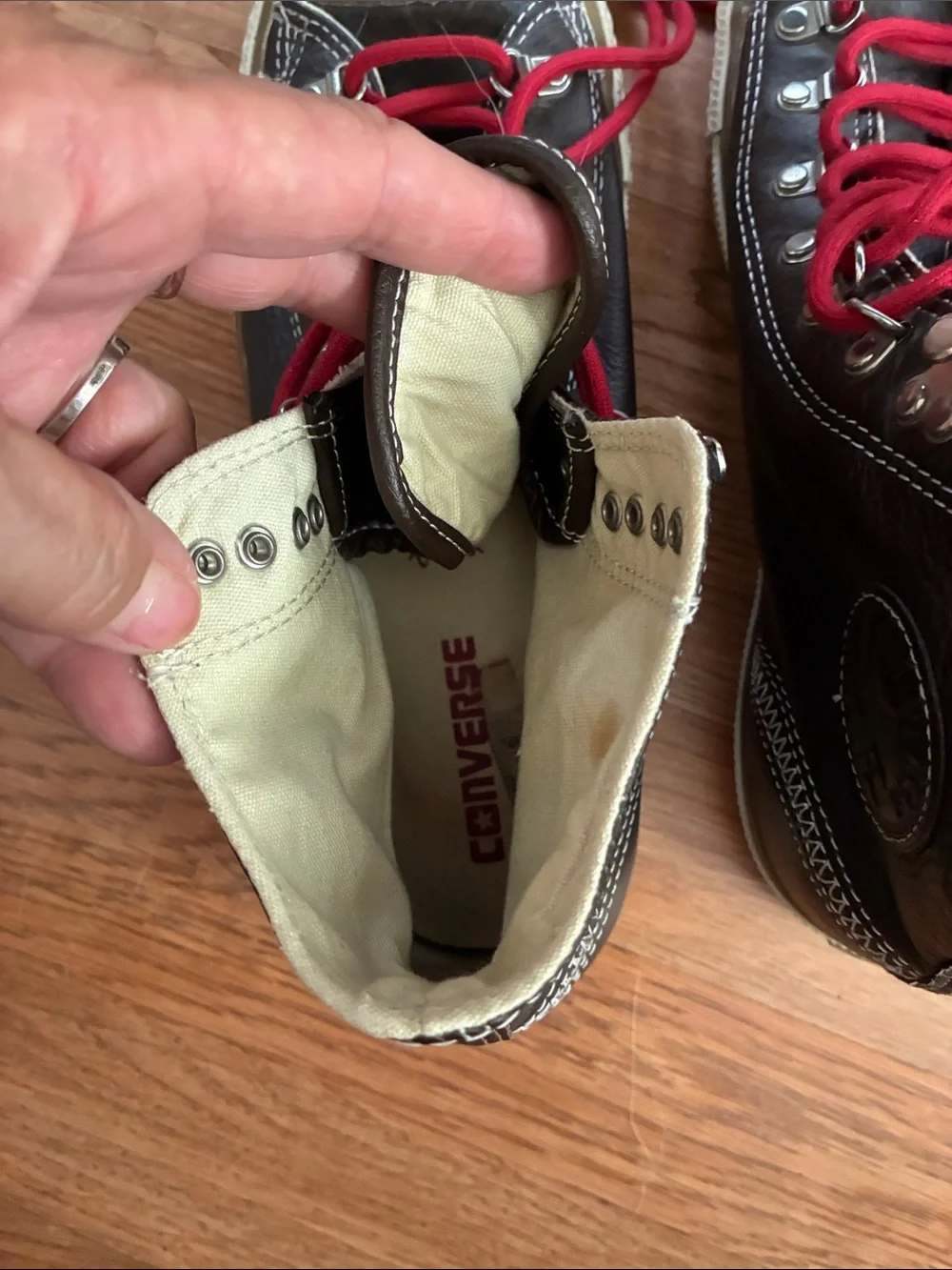 Converse Men's Brown High-Top Sneakers with Red Laces